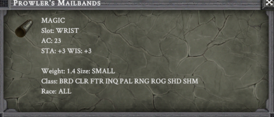 PROWLER'S MAILBANDS in-game item card